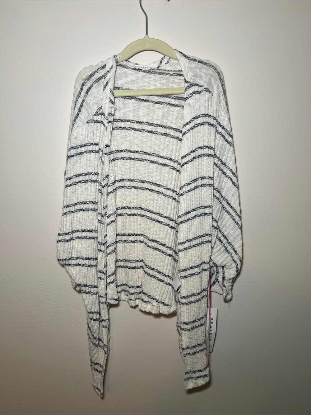 White Striped Open-Front Hayden Girls Cardigan Sweater